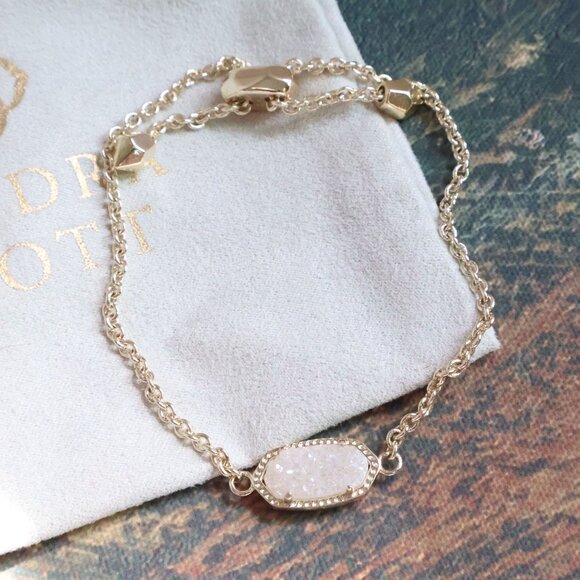 New💫 Kendra Scott Elaina Drusy Adjustable Chain Bracelet Gold - Picture 2 of 2